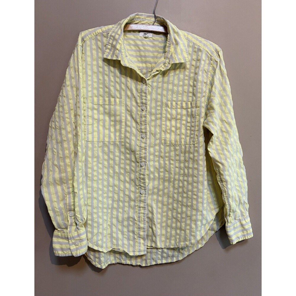 Aerie Cotton Blend Yellow Striped Button-Up Shirt Size Small Boho Oversized